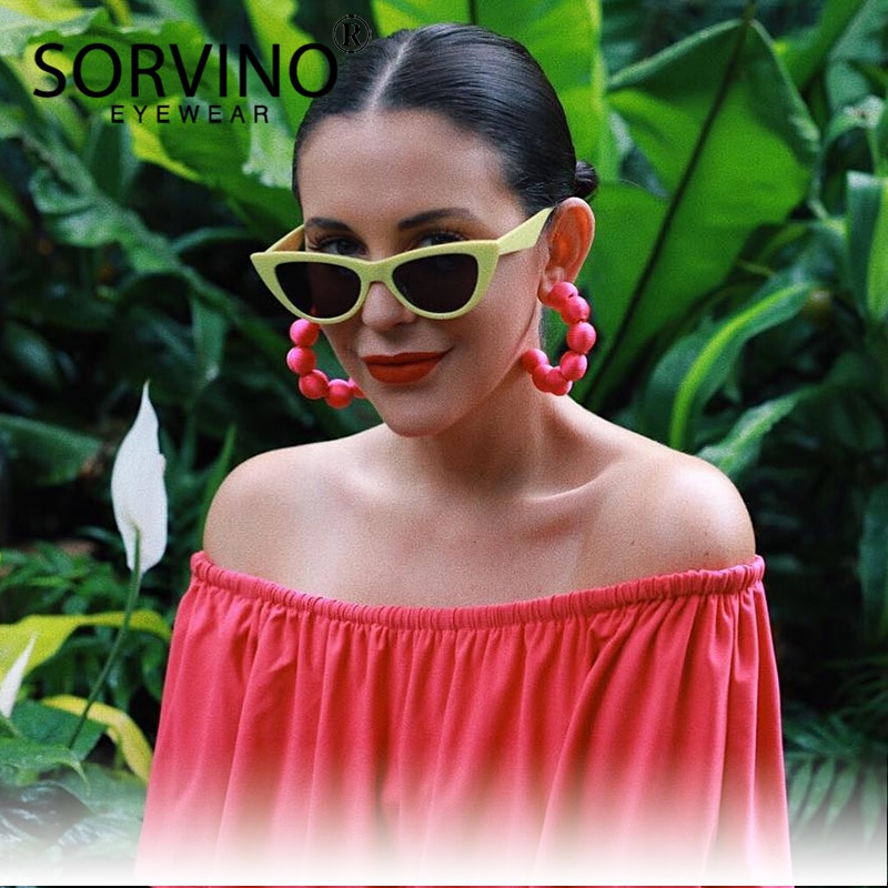 Sorvino Retro Rode Cat Eye Zonnebril Vrouwen 90 S Festival Platte Top Spiegel Cateye Zonnebril Fahion Lady shades N256