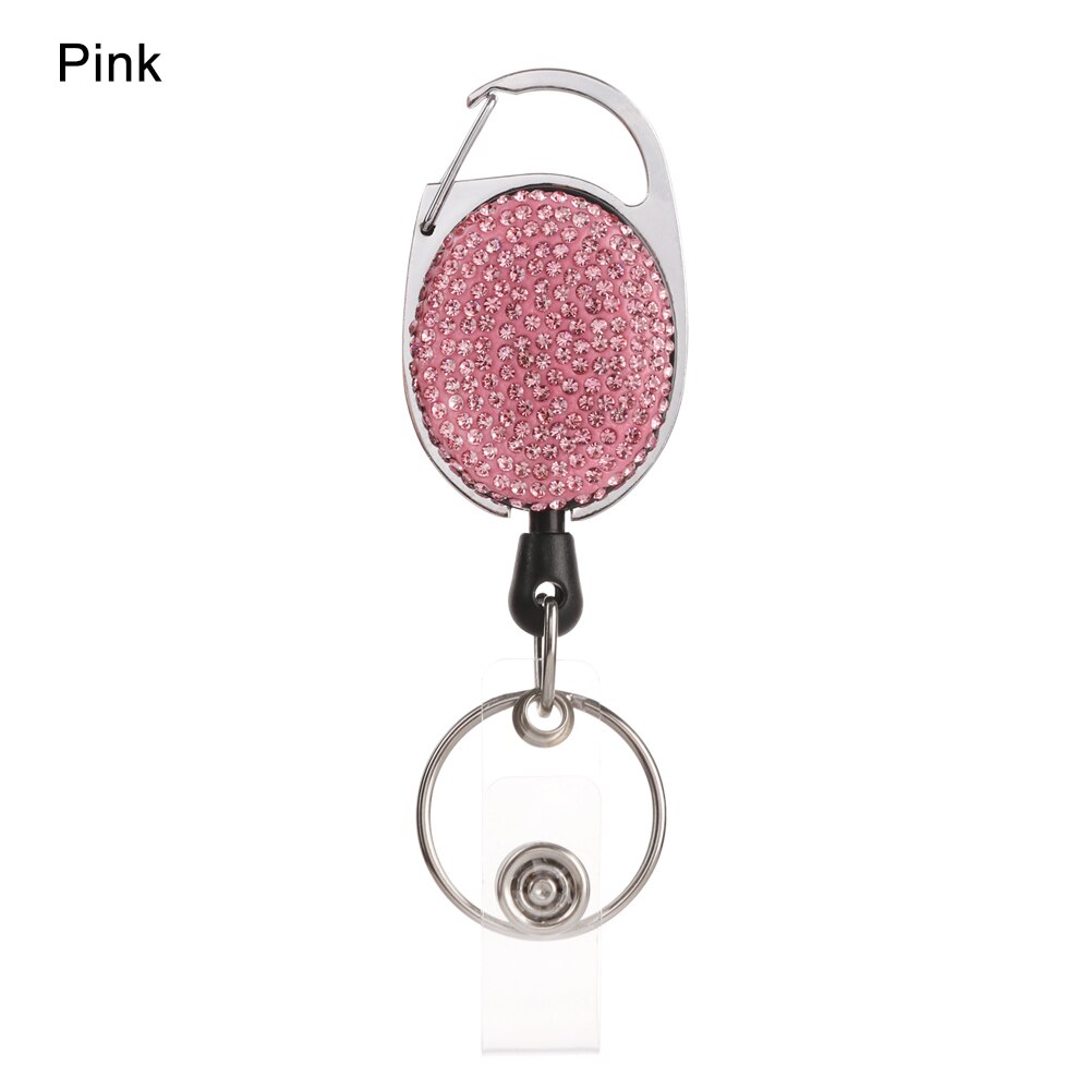 1Pc Shiny Intrekbare Reel Clip Diamant Badge Houder Id Card Key Ring Carabine Veerkracht Duurzaam Draagbare Riem Clips Roestvrij: pink