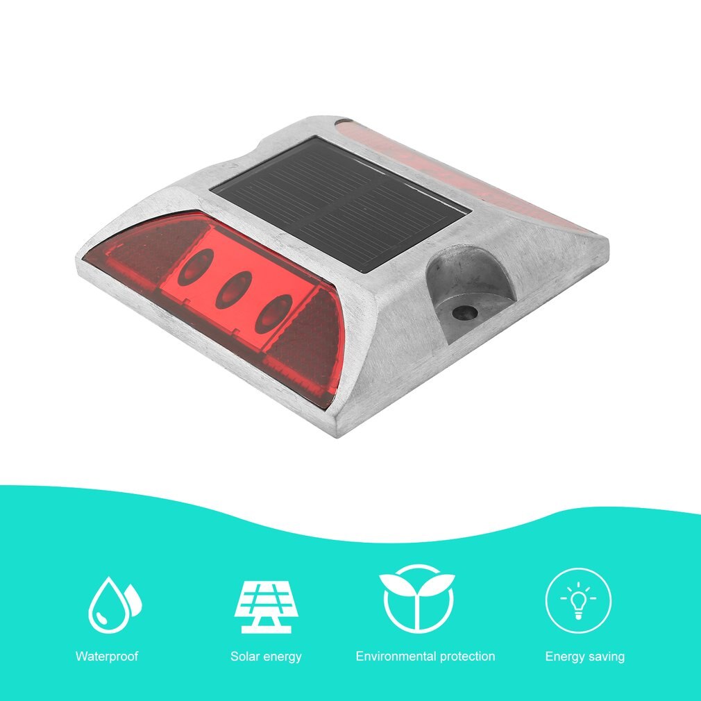 Aluminum Waterproof LED Solar Powered Road Stud Light Reflective Ground Light Path Deck Dock Warning Light