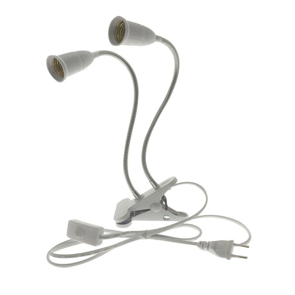 360 grader fleksibel lampeholder klips  e27 sokkel med av/på bryter eu us plugg bruk som enkel skrivebordslampe for led vokselys  e27 lampe: 2 hoder / Eu-plugg