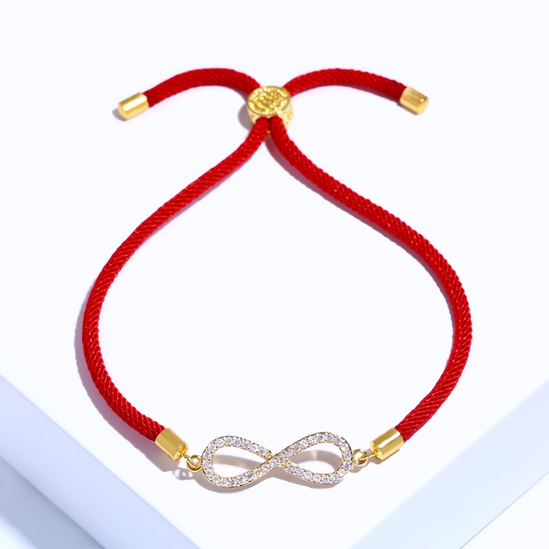 Flola Lucky Infinity Charm Armband Met Zirkoon Zwarte String Verstelbare Armband & Dangle Voor Vrouwen Armbanden Pulseras Brta66