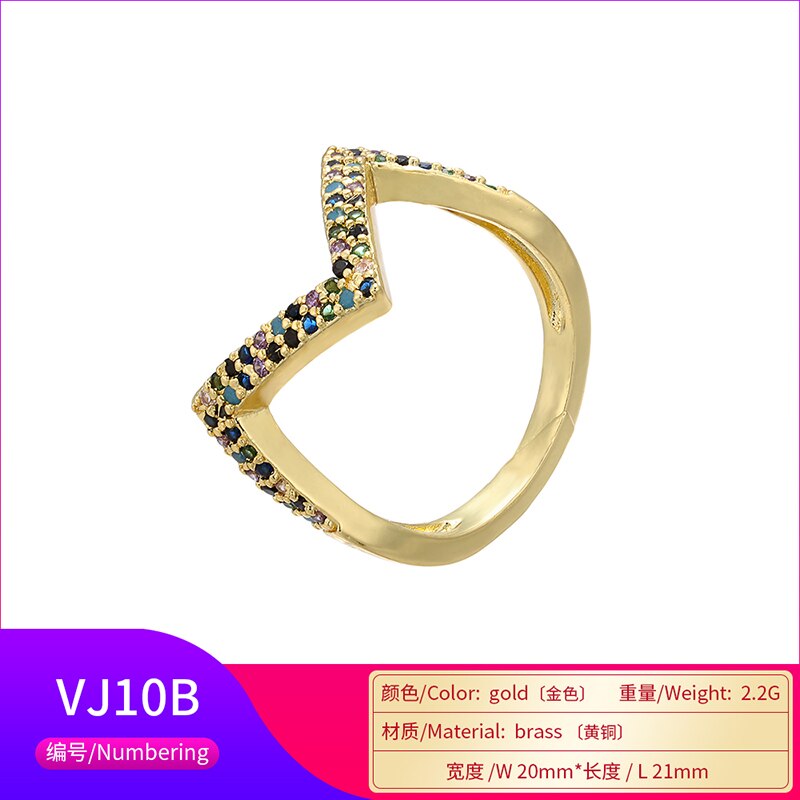 HECHENG Regenbogen Cz Stein Stapeln Ring Für Frauen Geometrische Wellen Lächeln Gold Silber Farbe Stangenbrot CZ VJ8: 6