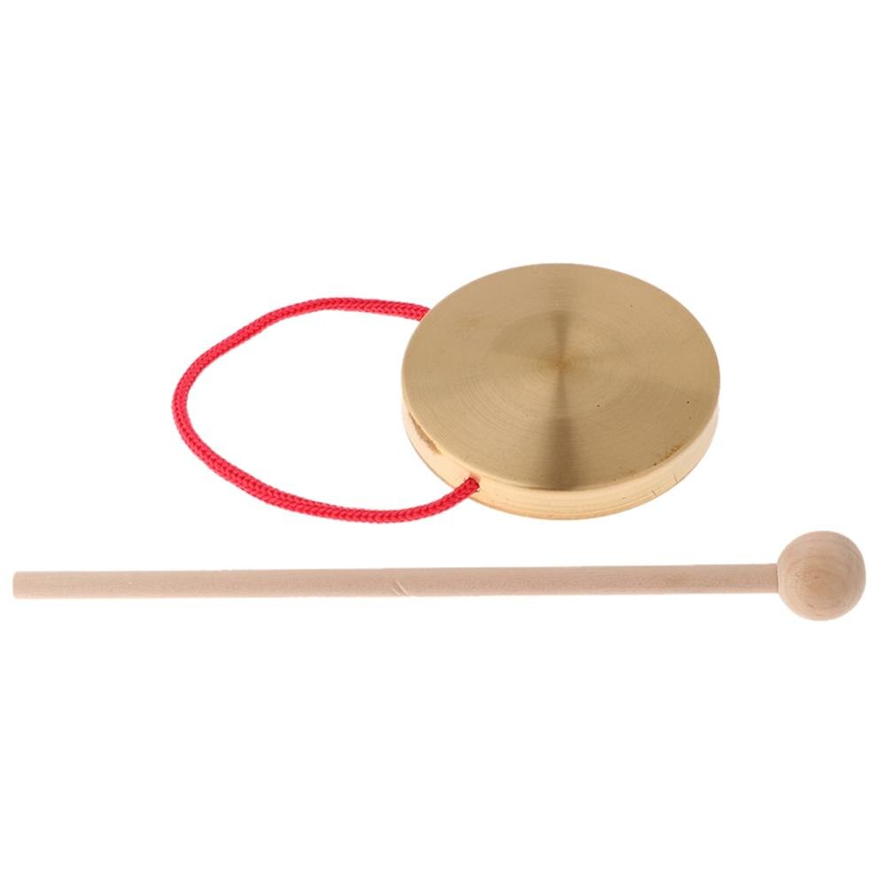 Mini hånd gong bækkener m/ træpind til band rytme percussion børne musik legetøj 10cm / 4 " bronze kobber gong hammer