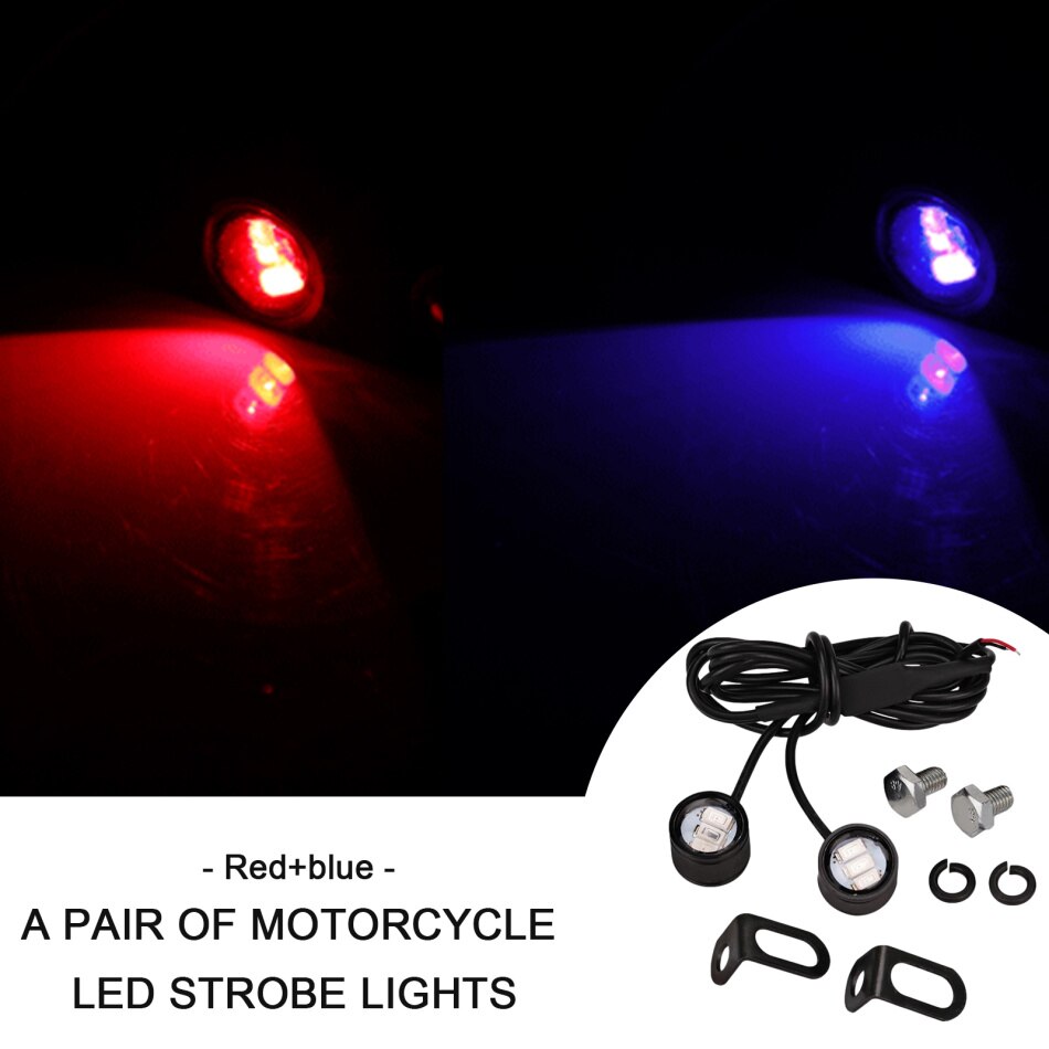 2 Stks/paar 12V Motorfiets Led Strobe Lichten Motorfiets Eagle Eye Flash Licht Waarschuwing Remlicht Lamp Spotlight Moto Onderdelen: Red With Blue