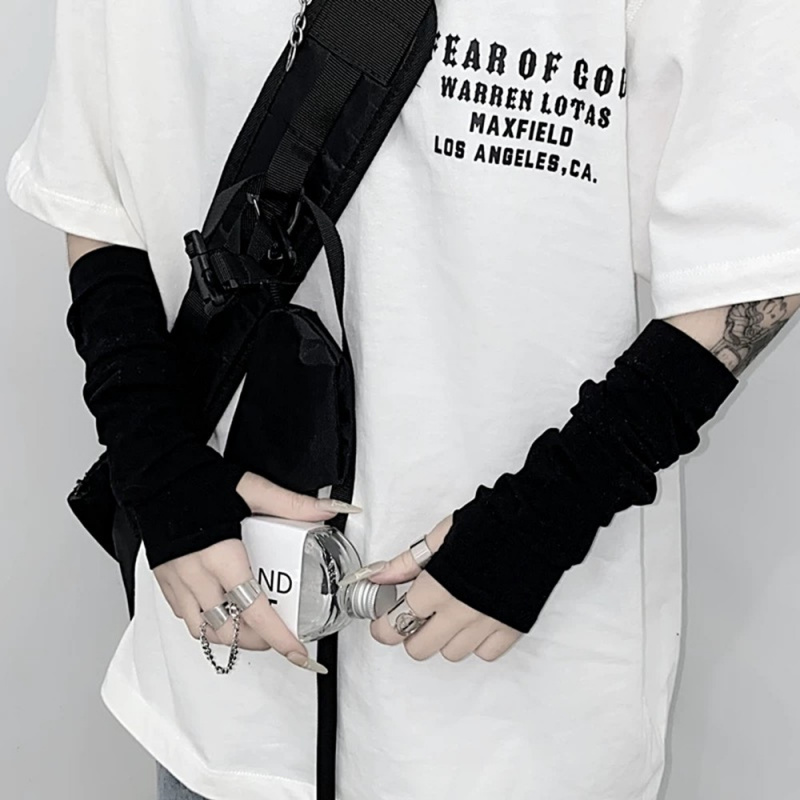 Mode Gebreide Lange Handschoenen Outdoor Punk Lange Mouwen Vingerloze Handschoenen Kerst Cos Elleboog Wanten Dame Gestreepte Elleboog Handschoenen