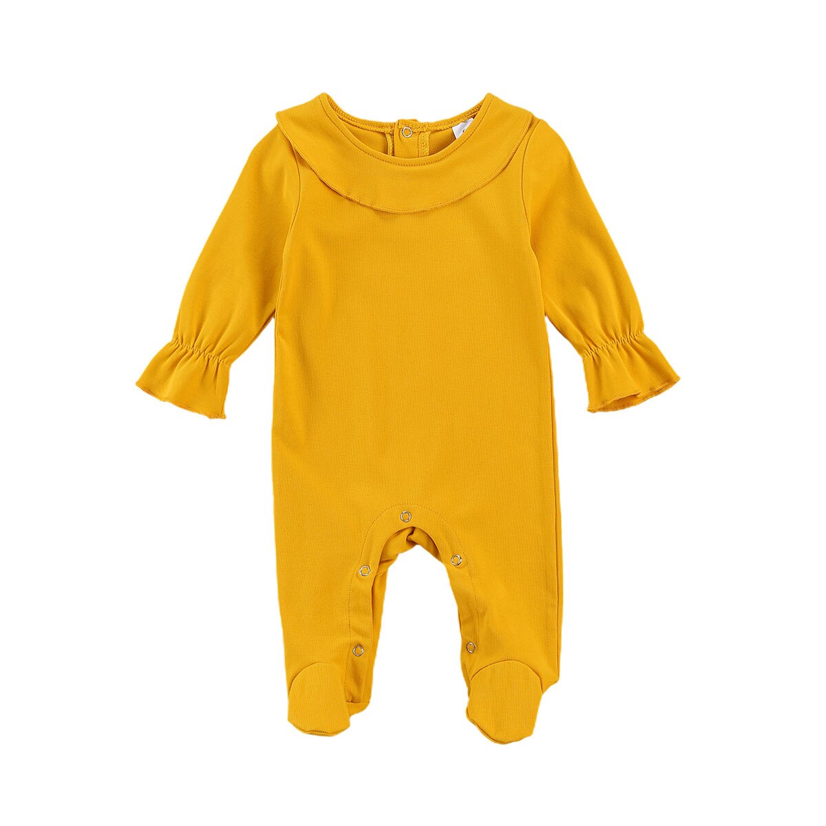 Focusnorm Baby Baby Meisjes Jongens Footies Rompertjes 6 Kleuren Solid Lange Mouwen Knop Herfst Winter Jumpsuits: Geel / 6m
