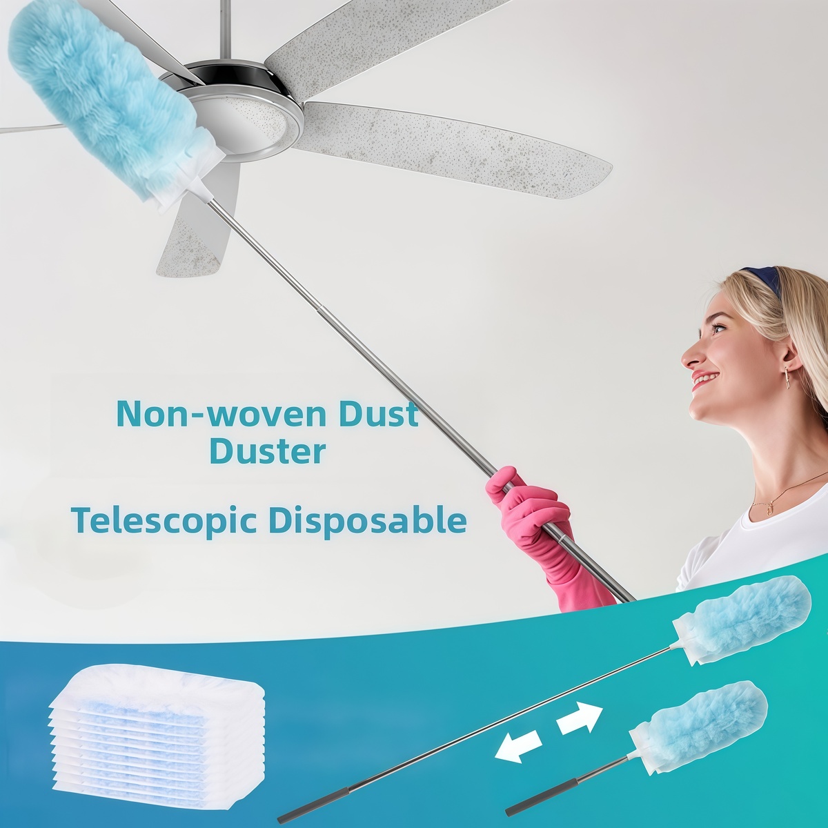 Plumero retráctil electrostático para uso doméstico, polvo de barrido, tela no tejida, herramientas de limpieza desechables, limpiador de cepillos