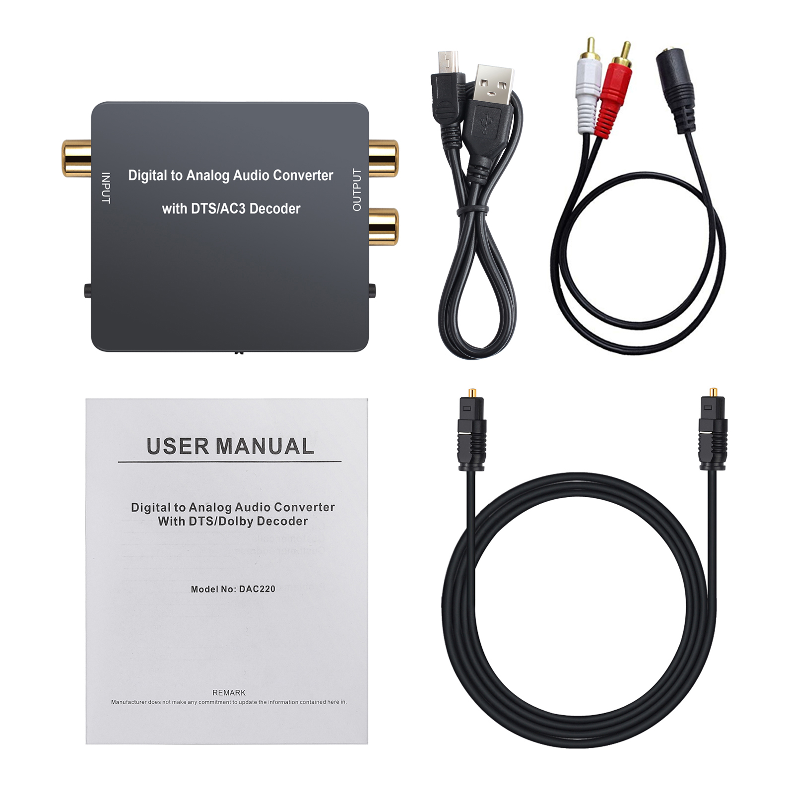 Proster Digitaal Naar Analoog Audio Decoder Converter Voor Dts/Pcm 5.1CH Om 2CH Stereo Audio Volumeregeling Spdif Toslink /Coaxiale