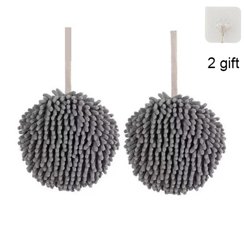 Chenille Hand Towels Kitchen Bathroom Hand Towel Ball with Hanging Loops Quick Dry Soft Absorbent Microfiber Towels: 2pcs Gray