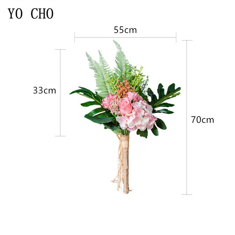 YO CHO Braut Hochzeit Strauß Fotografie Hochzeit Liefert Künstliche Seide Rose Hortensien Blume Cycas Strauß Grünen Wald Stil