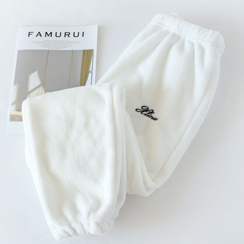 Menn vinter flanell pysjamas bukser fortykning korall fleece mink fleece termisk pluss størrelse fast gummi bånd sovebunn bukser: Hvit / Xl