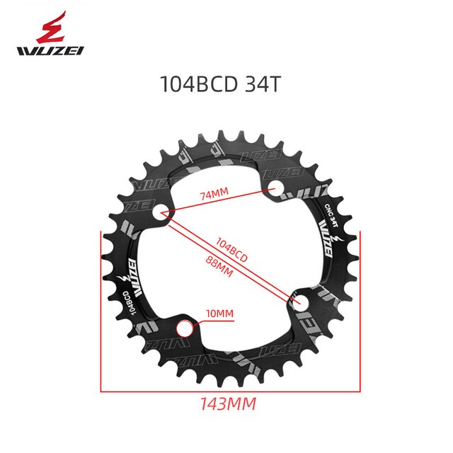 WUZEI Fahrrad Kettenblatt 30T 32T 34T 36T 38T 40T 42T 44T 46T 48T 50T 52T Kette Rad 104BCD Rabatt MTB Single Geschwindigkeit: 34T