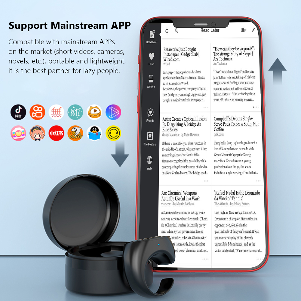 For TikTok Ring BT Remote Control with Charging Box Fingertip Selfie Video Controller Automatic Page Turner Browsing For Phone