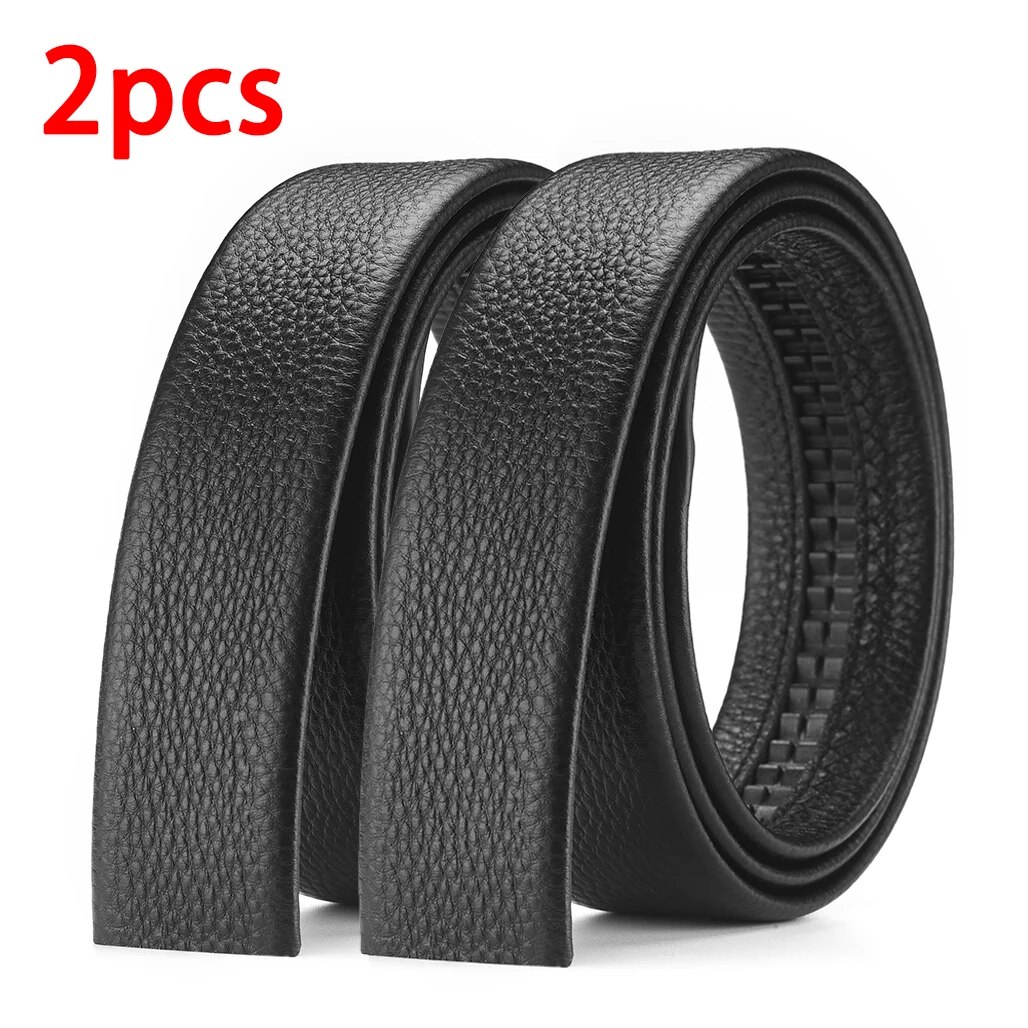 2Pcs Men's Belt Without Buckle 3.5cm/1.37inch Width Brand High End Belts Black Soft PU Leather Men Belts Body No Buckle Strap: black / 125cm