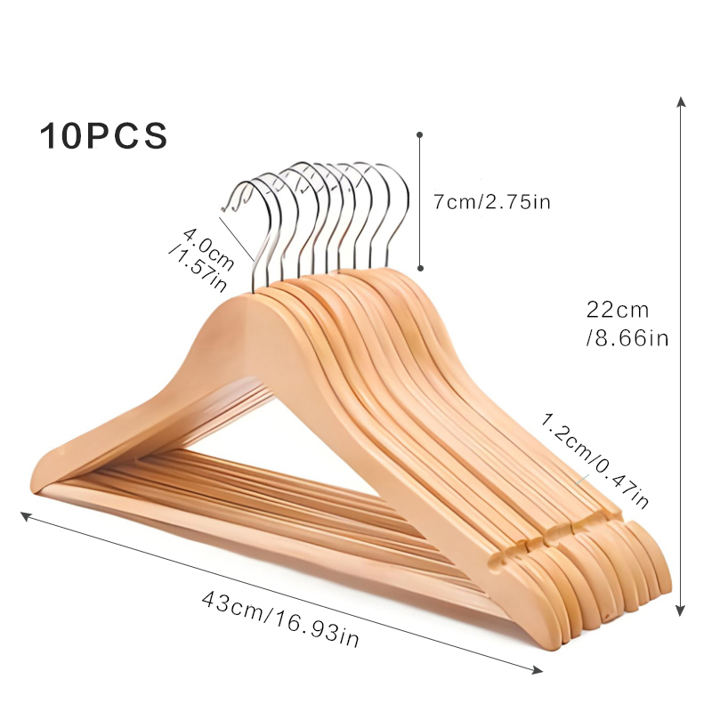 Madeira maciça cabides para uso doméstico, cabides para camisas e outerwear, 10 peças: Luz amarela