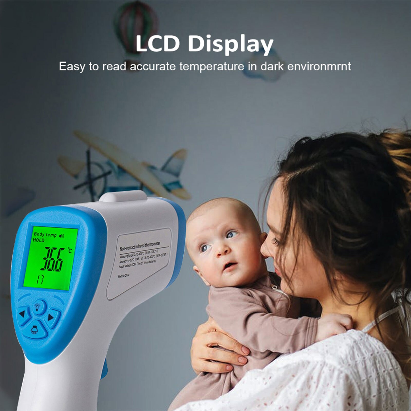Não-contato infravermelho testa termômetro termômetro digital 3-color lcd backilt display temperatura corporal febre alarme