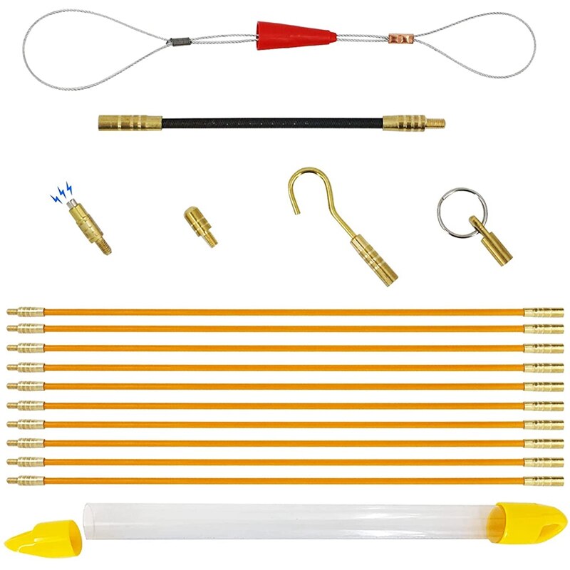 JFBL 12.59FT Fiberglass Running Wire Puller Grip Fish Tape Push Pull Rod Fish Tape Pull Fiberglass Rod With Fastener Hook