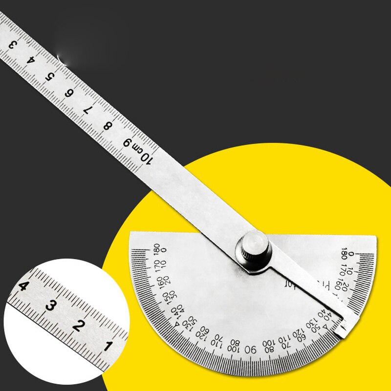 180 Degree Adjustable Multifunction Stainless Steel Roundhead Ruler Mathematics Measuring Tool Hand Operated Tools