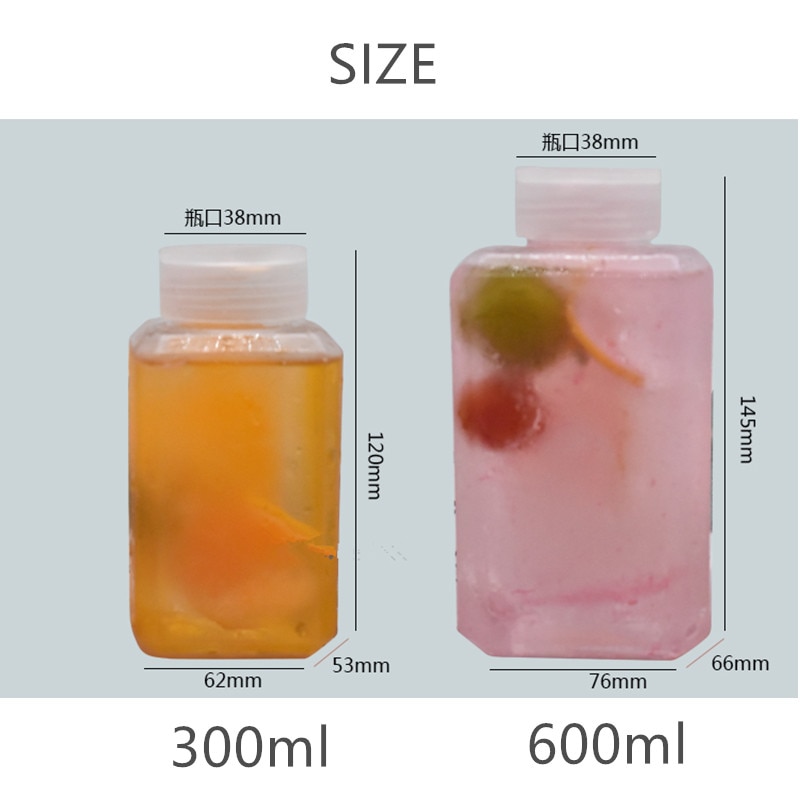 10pcs Net red cold drinks bubble tea cup juice ice coffee clear plastic bottles leakproof milk tea bottle with pull ring cover