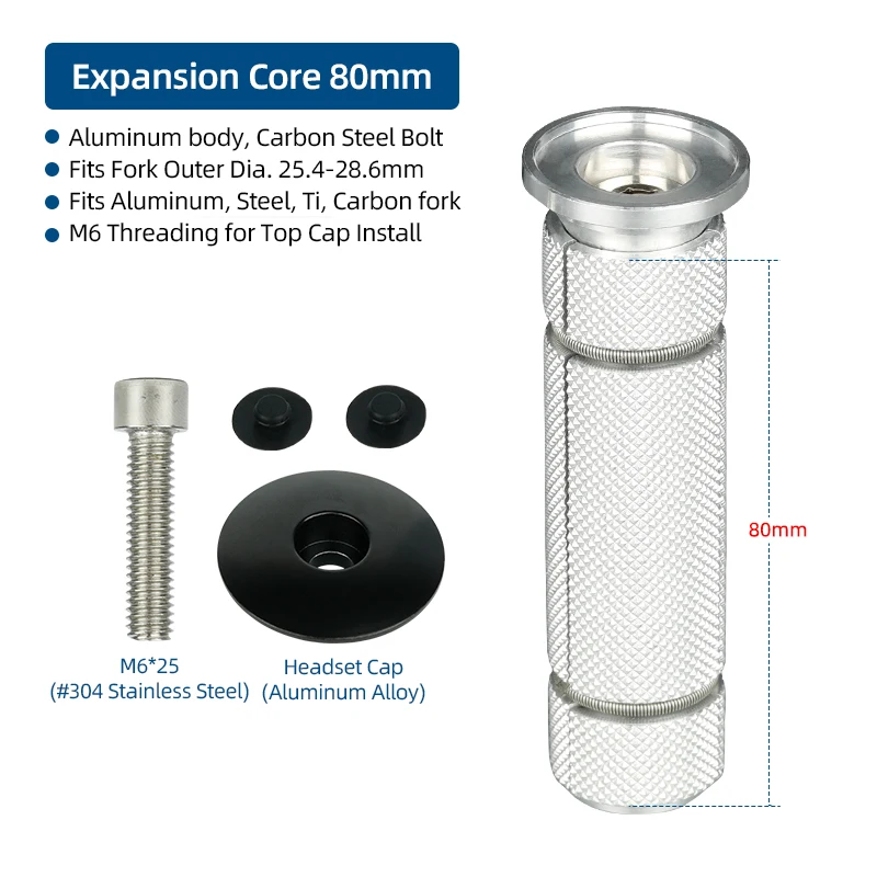Plugue de compressão de bicicleta, parafusos de expansão de fone de ouvido, inserção de tigela, montagem de tampa superior, 1 1/8 ", porcas expansoras, âncora de garfo de carbono: Prateado