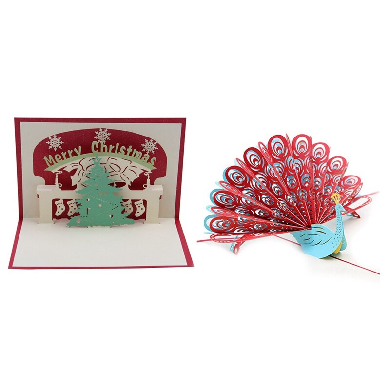 -3D -Up Christmas Tree Greeting Cards Christmas Greeting Cards & 3D Peacock Up Birthday Card: Default Title