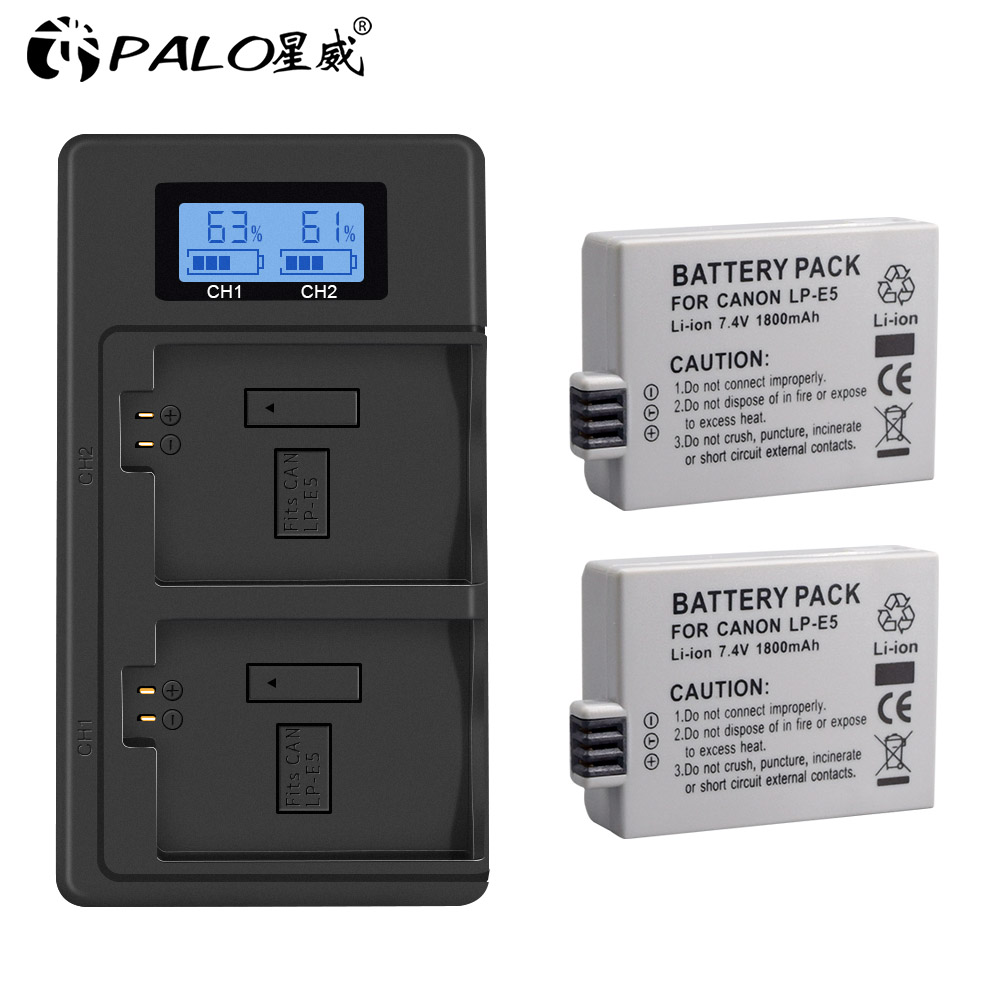 Palo 1-4Pcs Lp-e5 Lp E5 Camera Batterij + LPE5 Batterij Lcd Dual Slot Usb Oplader Voor Canon eos 450D 500D 1000D Kus X3 F Xsi Camera: 2 battery 1 charger