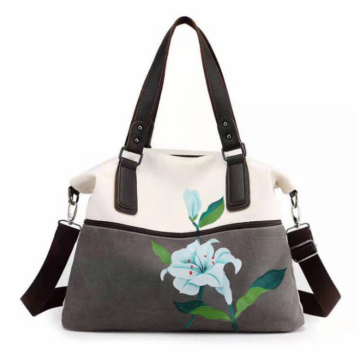 Bolso pintado a mano, bolso de lona de estilo nacional, bolso de hombro inclinado, bolso para mujeres retro , bolso versátil de h: Gris claro