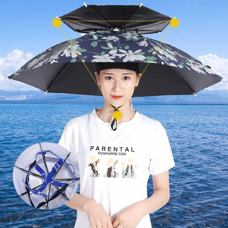 Dubbellaagse opvouwbare parapluhoed voor buiten, zonnescherm, UV-bescherming, zonnebrandcrème, waterdichte vishoed, geschikt voor buiten kamperen
