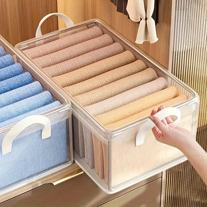 Cajas de almacenamiento plegables, organizador de ropa, contenedores apilables para camisetas y pantalones, PVC impermeable para armario, almacenamiento de ropa interior