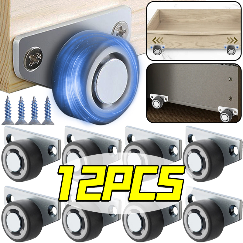 12-1pcs Side Mount Caster Wheels Mini Silent Rubber Furniture Castors Directional Cartwheels For Trolley Drawer Kitchen Cabinet