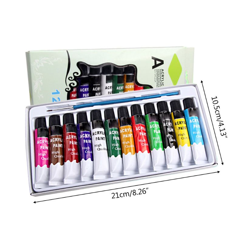 12 Colors Acrylic Paints Brush 12ml Tubes Drawing Painting Pigment Hand-painted 77HA