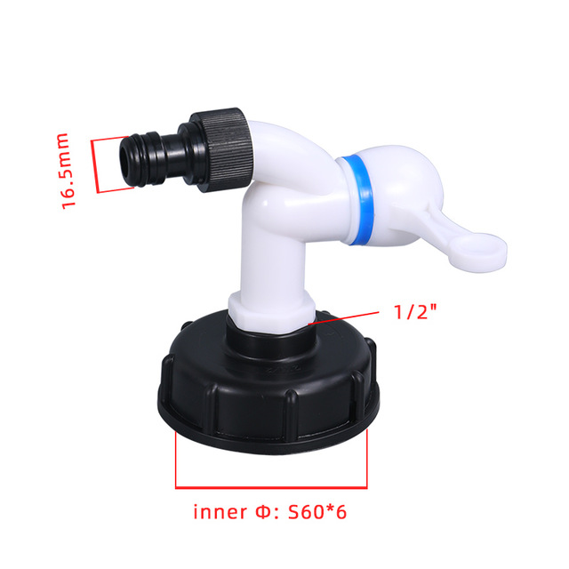 S60x6 Grobgewinde IBC Wassertankadapter 1/2" 3/4" 1" Gartenschlauch Rohrverschraubungen Abflussanschluss: Schwarz