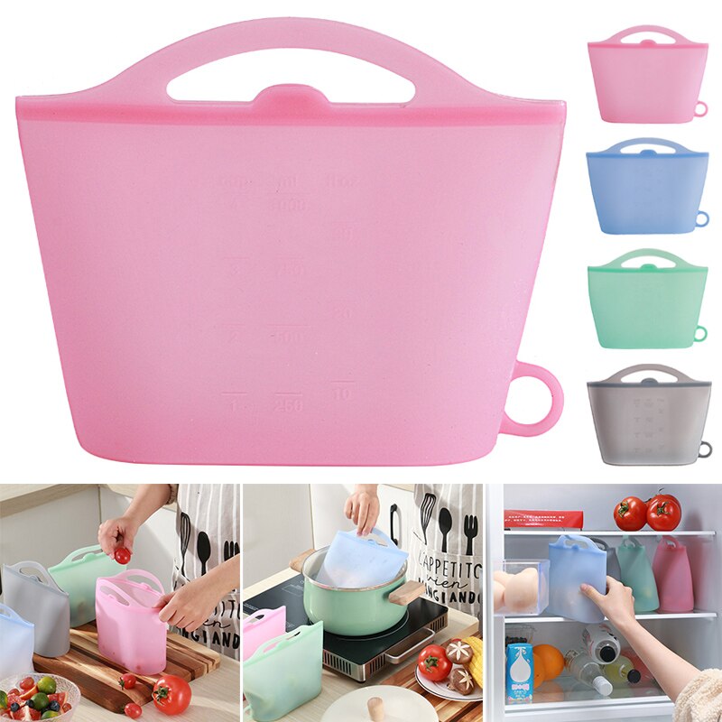 Bolsa de silicona reutilizable con cierre Ziplock para almacenamiento de alimentos, sello hermético para microondas, bolsa de almacenamiento manual, 1 Uds.