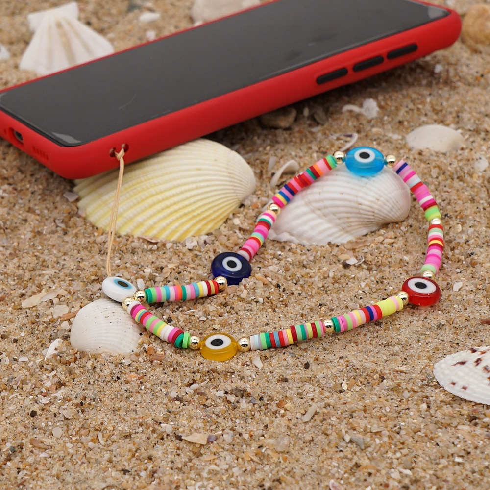 Colorful Acrylic Bead Smile Mobile Phone Chain Cellphone Strap Anti-lost Lanyard For Women Summer Jewelry