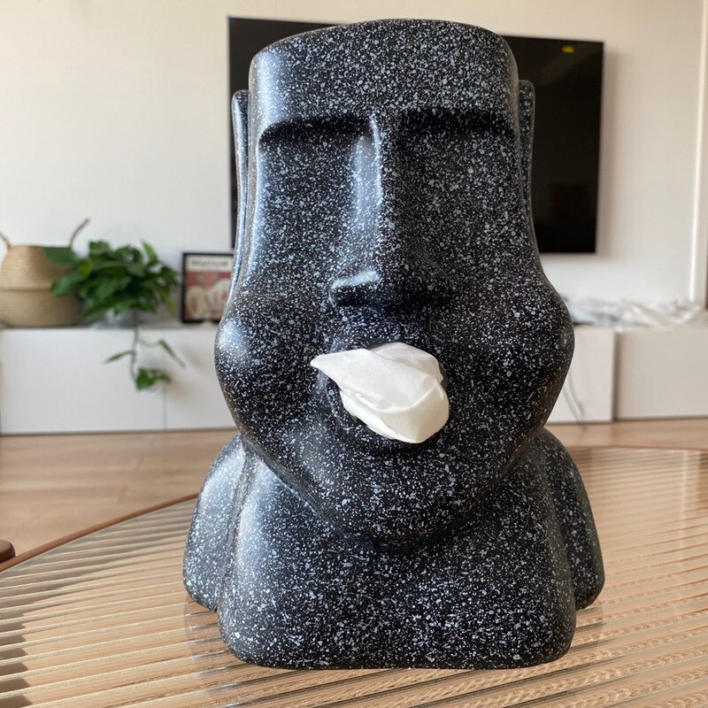 Statue de pâques en pierre Moai, boîte à mouchoirs de salon nordique, boîte de rangement en papier drôle et
