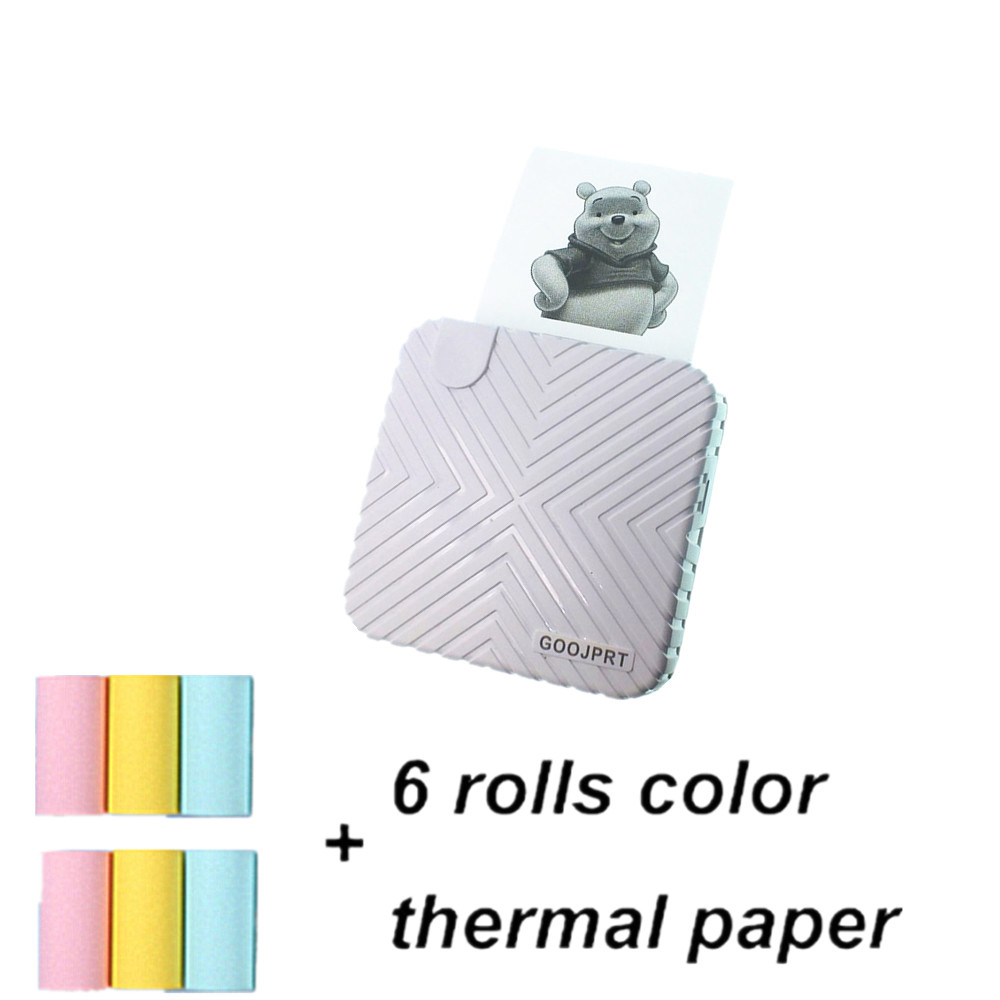 Peripage 58mm mini lomme trådløs printer bluetooth fotoprinter 4.0 til android ios mobiltelefon: Hvidt 6- farvet papir