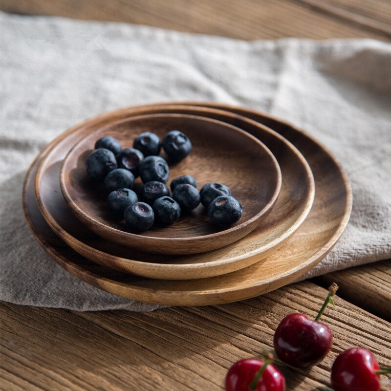 Naturlig tre runde tallerkener håndlaget dessert frukt brød tallerken tallerken brett snacks tallerken suppe retter te brett servise
