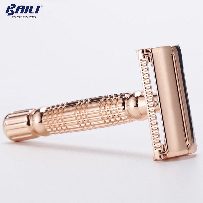 BAILI Vlinder Open Hoofd Handleiding Kapper Double Edge Blade Scheren Scheermes Scheerapparaat Houder Set voor Mannen BD521G