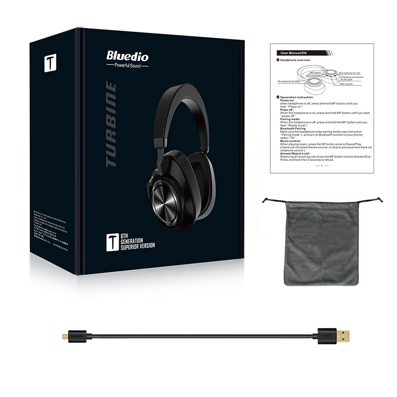 Bluedio T6S Bluetooth Headphones Active Noise Cancelling Wireless Headset for phones and music with voice control