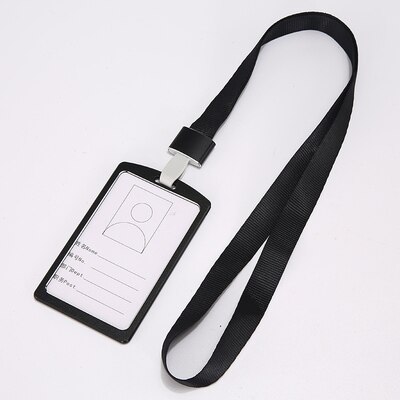 Lanyard Card Holders Aluminum Alloy Work Pass Card Cover Employee Exhibition Card Neck Badge Holder: Black