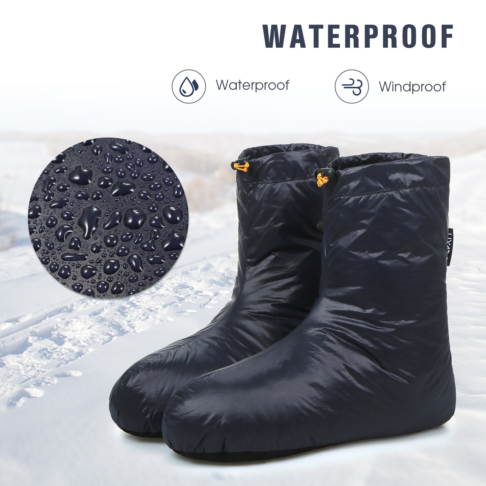 Lixada – chaussons en duvet pour l&#39;hiver, chaussons chauds et doux, coupe-vent, avec cordon de serrage réglable, pour dormir en Camping