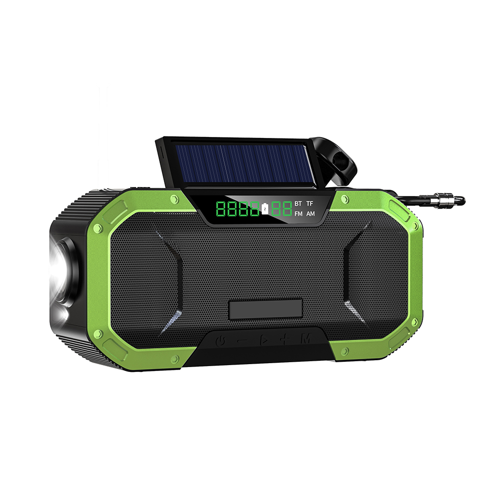 Mini radio de mano multifuncional, batería portátil de 5000/mAh, con manivela Solar, linterna LED de emergencia alimentada por dinamo: Green