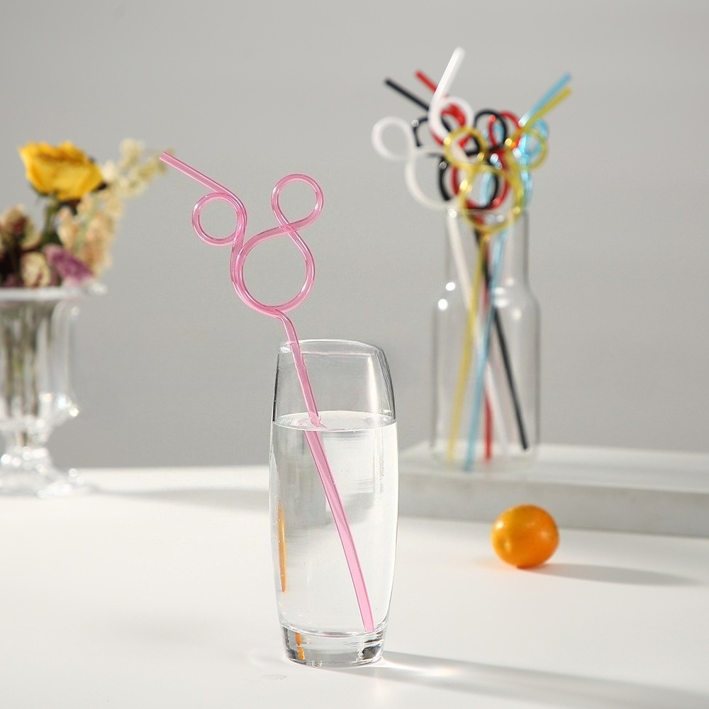 Creatieve PET Cartoon Muisvorm Rietjes Set - Kleurrijke Herbruikbare Plastic Rietjes voor Verjaardag Bruiloft Kerstfeest