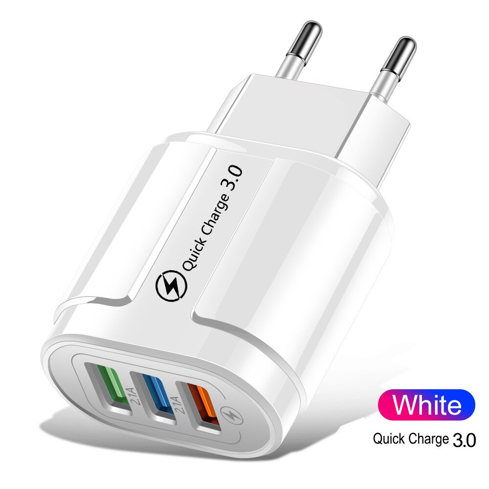 Chargeur mural universel rapide USB 3.0, 18 W, adaptateur de charge rapide pour iPhone, Samsung, téléphone portable, tablette, 3 ports UE/US: EU White