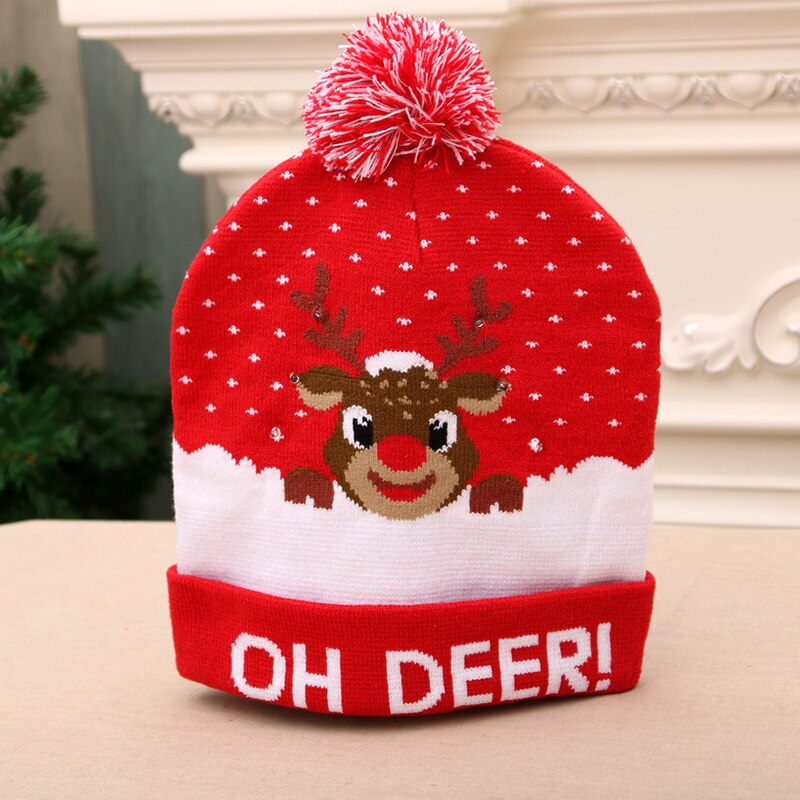 Kerst Hoed Trui Santa Hoed Kinderen en Volwassenen Gebreide LED Kerst Beanie Party Cap Xmas Beanie Cartoon Cap: big deer