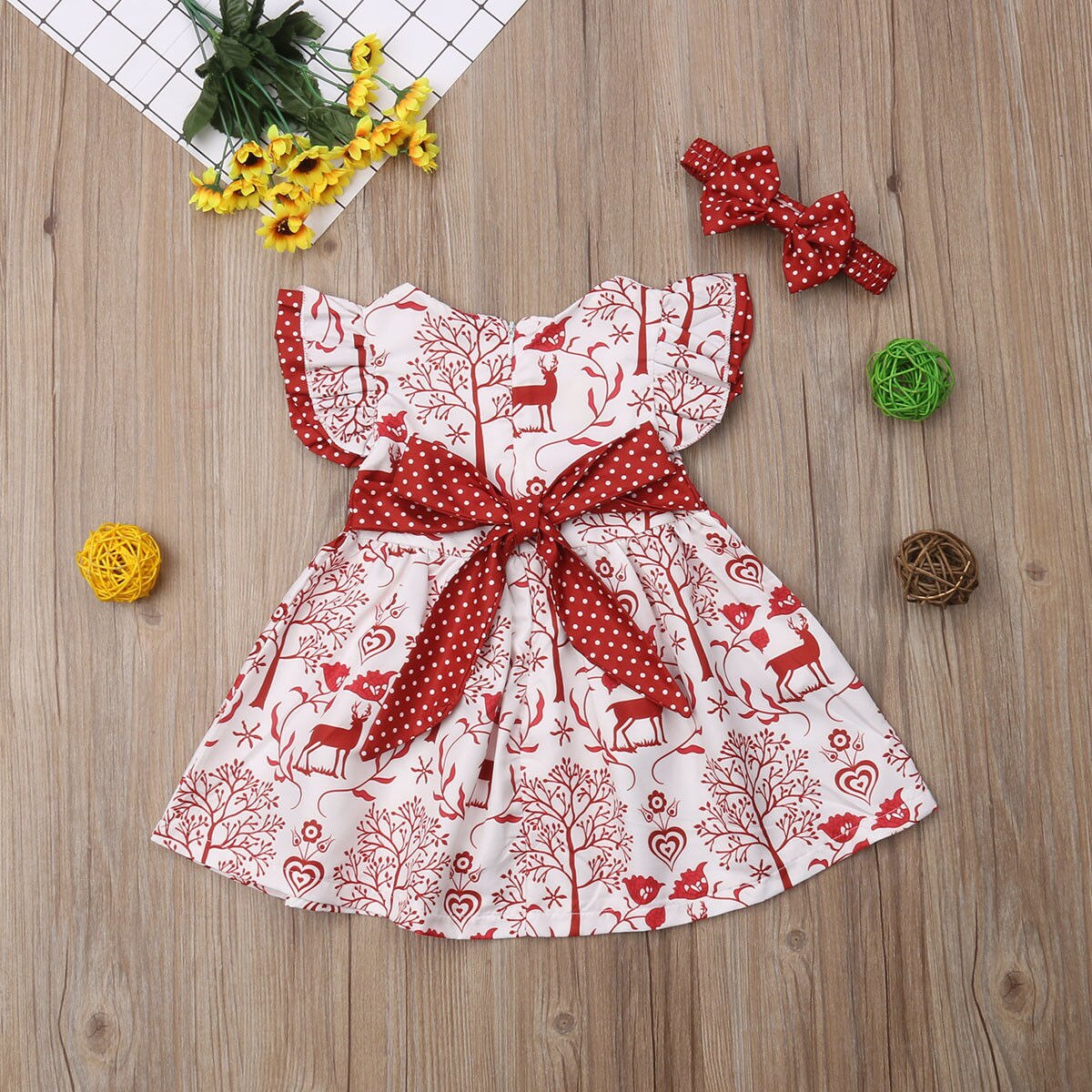 Prinses Kerst Meisje Jurk Leuke Meisjes Herten Print Strik Tutu Jurk Baby Party Jurken Voor Meisjes Xmas Jurken + hoofdband