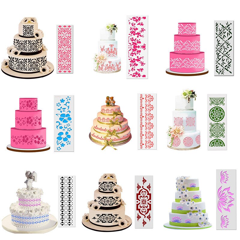 DIY Stil Schokolade Fondant Druck Schablone Hohl Zucker Sieb bilden Hochzeit Kuchen Schablone Rand Dekoration Vorlage Backen Werkzeuge