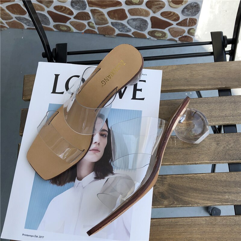 Sommer kvinder sko peep toe høje hæle sommerfest brudekjole sko pvc gennemsigtig slip-on slingback pumps