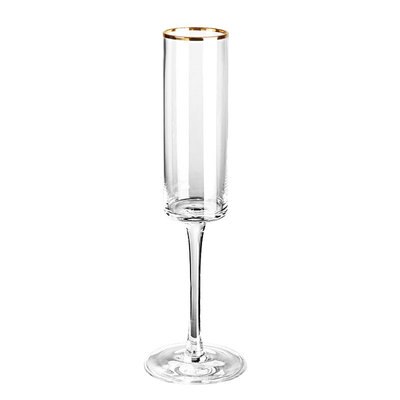 Gold Trim Champagne Flute Glasses Cocktail Glasses Elegantly Hand Blown, Lead Free, Champagne Cups: GoldStraightCylinder
