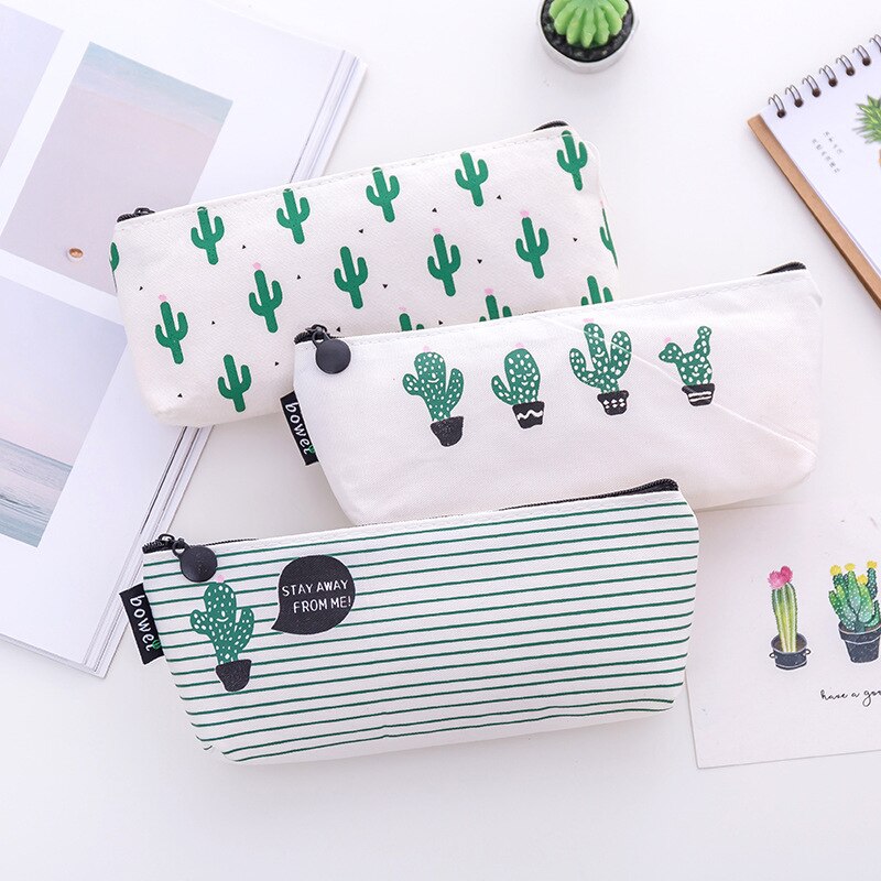 1pcs Groene Natuur Schoolbenodigdheden Etui Kawaii Student School Cosmetische Tas voor Vrouwen Kantoorbenodigdheden Escolar Canvas